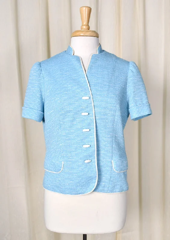 1960s Vintage Sky SS Blue Jacket Blazer Satin Jacket Silk Jacket Chiffon Jacket