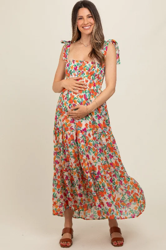 Cream Multi-Color Floral Smocked Sleeveless Maternity Maxi Dress Comfortable Ruffle Maxi Dress Cream Multi-Color Floral Smocked Sleeveless Maternity Maxi Dress Comfortable Ruffle Maxi Dress
