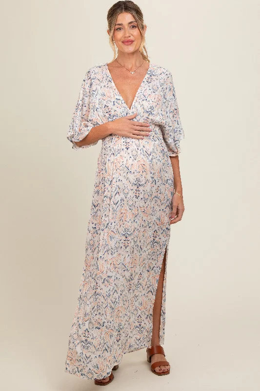 Cream V-Neck Smocked Waist Short Sleeve Maternity Maxi Dress Elegant Tiered Maxi Dress Cream V-Neck Smocked Waist Short Sleeve Maternity Maxi Dress Elegant Tiered Maxi Dress