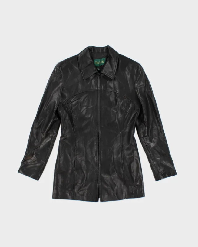 Danier Black Leather Jacket - M A-Line Jacket Boat Neck Shawl Collar