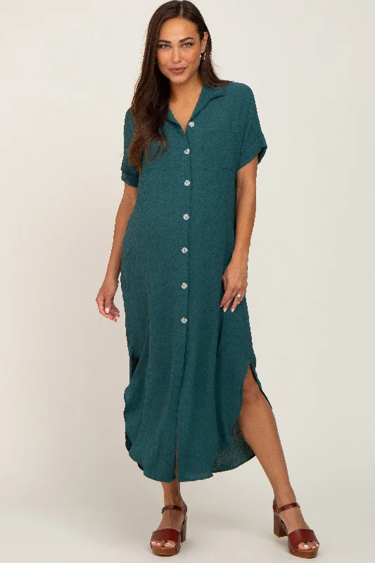 Forest Green Button Down Hi Low Maternity Maxi Dress Elegant Lace Maxi Dress
