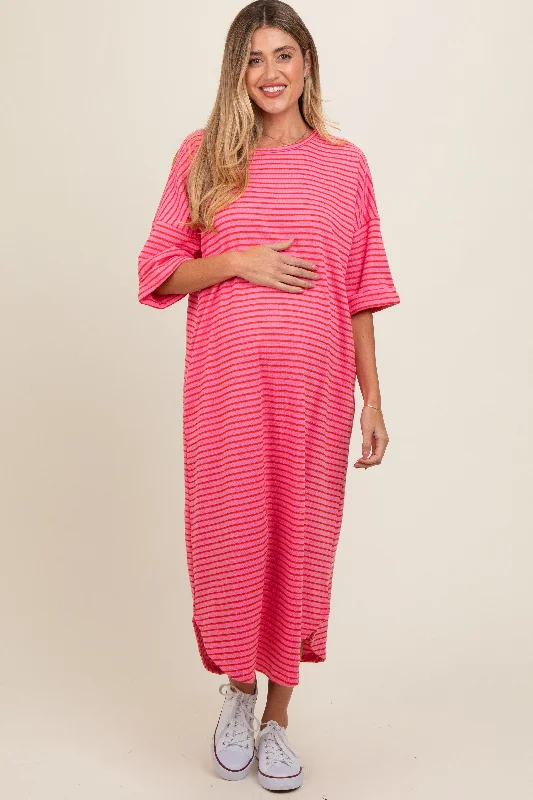 Fuchsia Striped Terry Maternity Maxi Dress Elegant Floral Maxi Dress