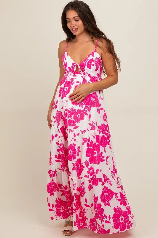 Fuchsia Tropical Floral Open Back Maternity Maxi Dress Fashionable Sleeveless Maxi Dress Fuchsia Tropical Floral Open Back Maternity Maxi Dress Fashionable Sleeveless Maxi Dress