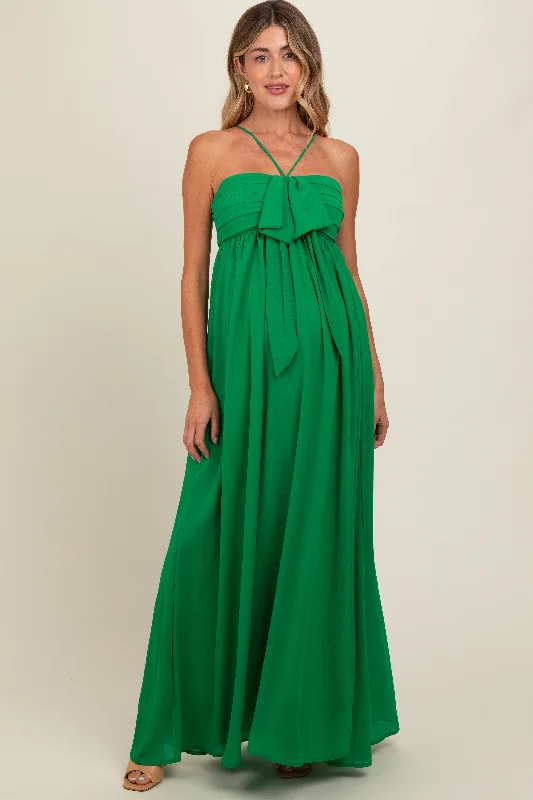 Green Pleated Front Tie Side Slit Maternity Maxi Dress Comfortable Fitted Maxi Dress Green Pleated Front Tie Side Slit Maternity Maxi Dress Comfortable Fitted Maxi Dress