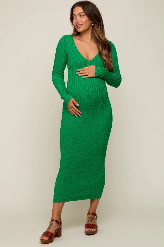 Green V-Neck Long Sleeve Fitted Maternity Maxi Dress Classic Black Maxi Dress