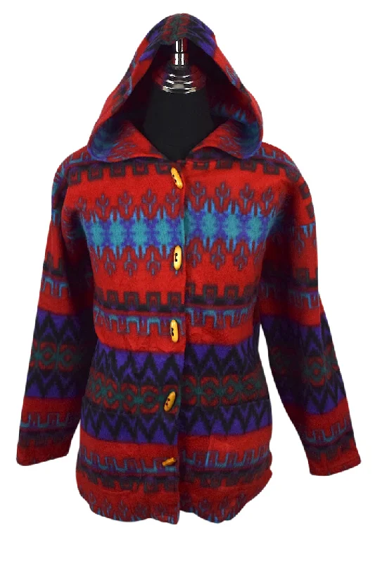 80s/90s Aztec Pattern Fleeced Jacket Cotton Jacket Linen Jacket Terry Jacket