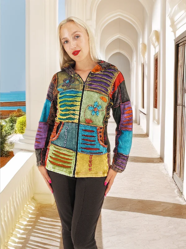 Vibrant Boho Patchwork Jacket - Artful Layers of Bohemian Style Notch Collar Jacket Peter Pan Collar Jacket Cowl Neck Jacket