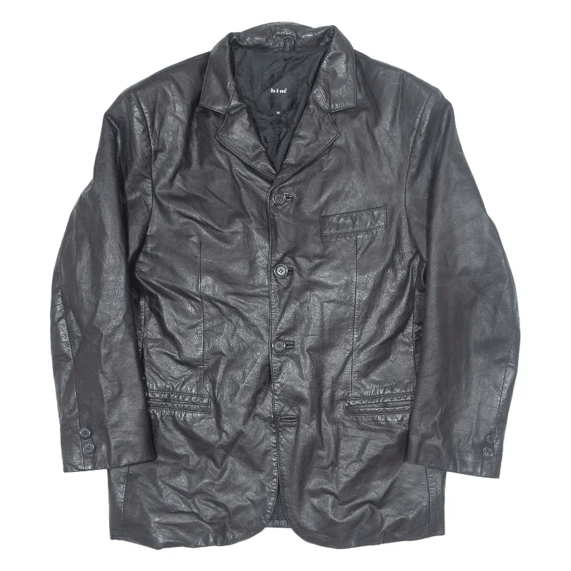 HIM Womens Jacket Black Leather 90s M Welt Pockets Slit Pockets Flap Pockets