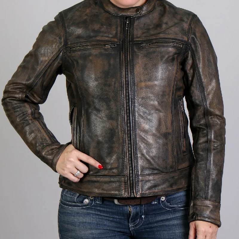 Hot Leathers JKL1024 Women's Distressed Brown Leather Jacket with Conceal and Carry Pockets Nylon Jacket Polyester Jacket Spandex Jacket