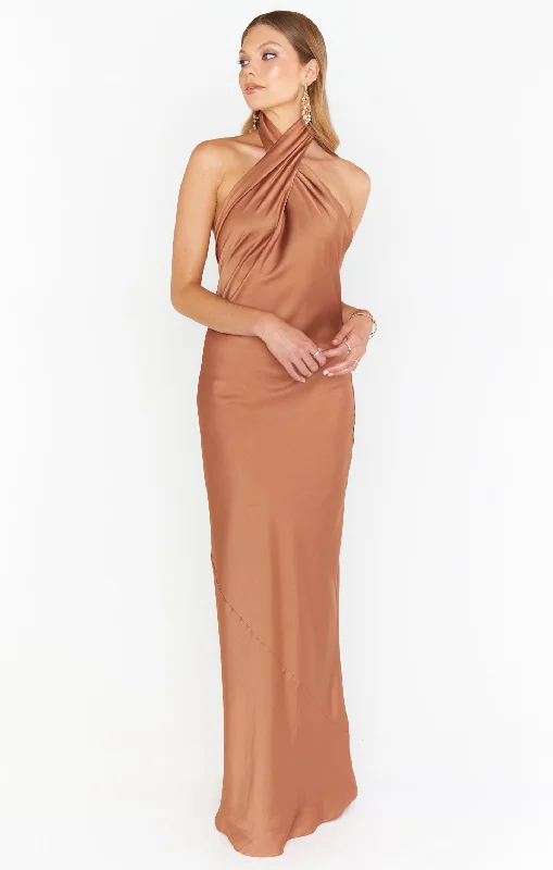 Jasmine Halter Maxi Dress ~ Copper Luxe Satin Comfortable Bohemian Maxi Dress