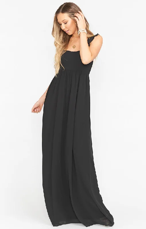 June Maxi Dress ~ Black Chiffon Comfortable Ruffle Maxi Dress