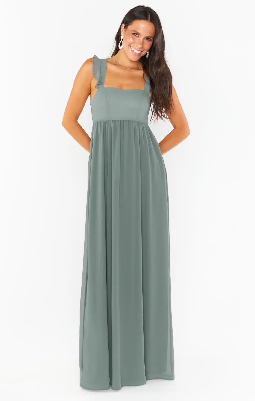 June Maxi Dress ~ Deep Sage Chiffon Chic Summer Floral Maxi Dress