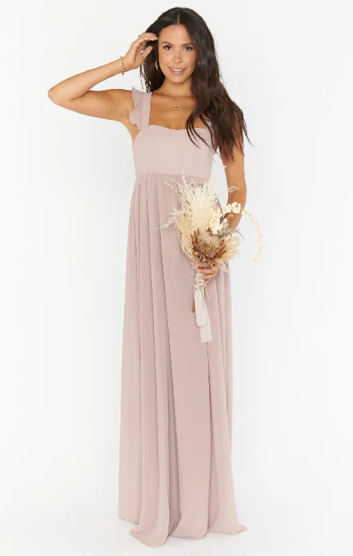 June Maxi Dress ~ Soft Beige Chiffon Stylish V-Neck Maxi Dress