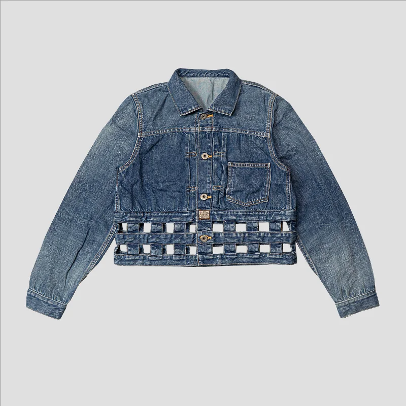 11.5oz DENIM WINDOWPANE 1ST JACKET (WOMEN'S) Toggled Jacket Drawstring Jacket Belted Jacket