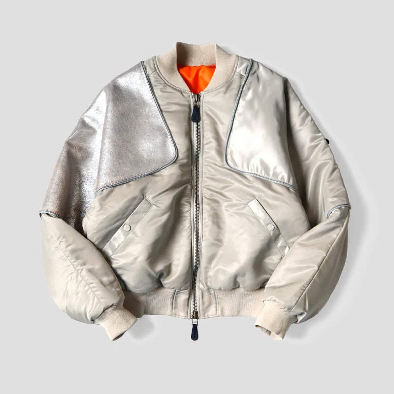 MA-1 NYLON x CRACK LEATHER SHAM BOMBER JACKETS Elasticated Jacket Padded Jacket Insulated Jacket