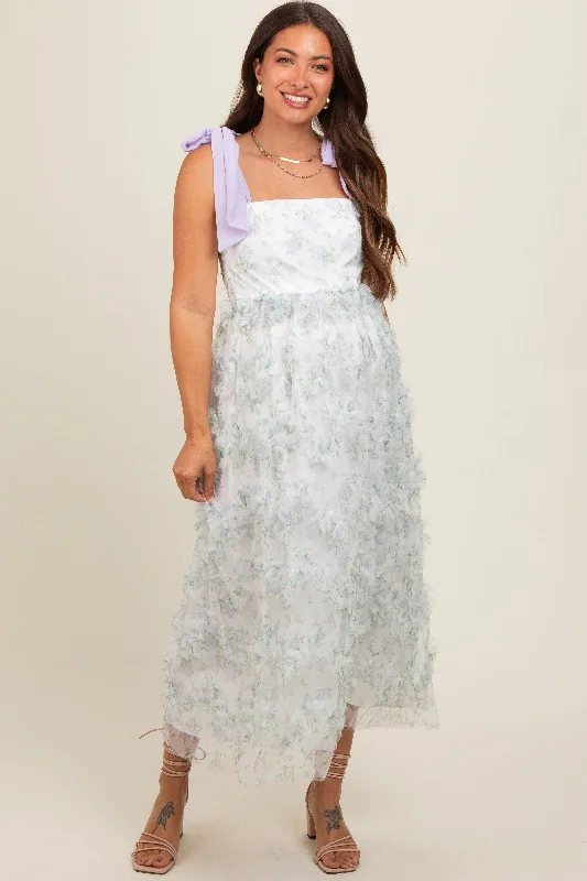 Lavender Floral Ruffle Tiered Maternity Maxi Dress Fashionable Layered Maxi Dress