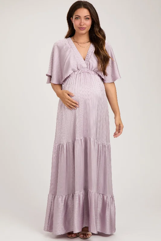 Lavender V-Neck Flutter Sleeve Tiered Maternity Maxi Dress Comfortable Bohemian Maxi Dress Lavender V-Neck Flutter Sleeve Tiered Maternity Maxi Dress Comfortable Bohemian Maxi Dress
