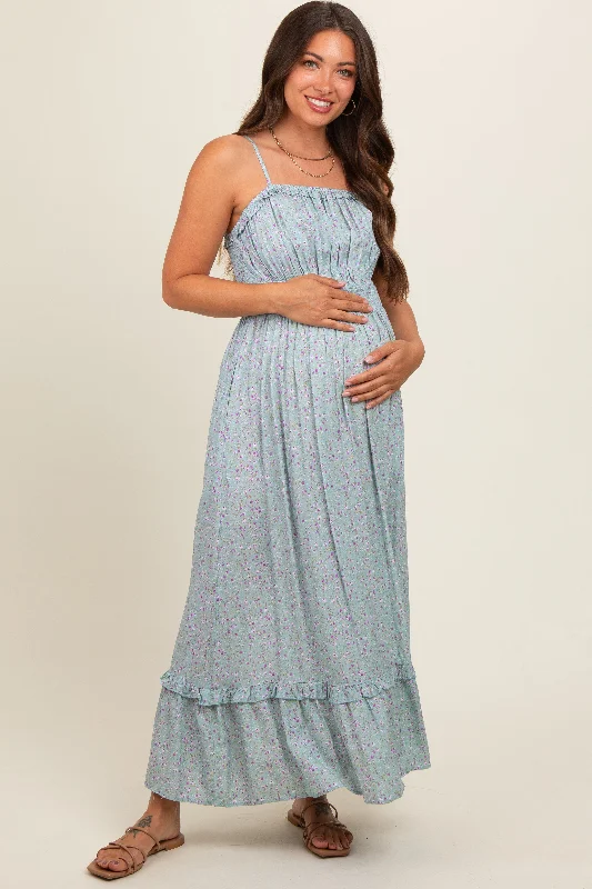 Light Blue Floral Ruffle Square Neck Smocked Waist Maternity Maxi Dress Fashionable Asymmetrical Maxi Dress Light Blue Floral Ruffle Square Neck Smocked Waist Maternity Maxi Dress Fashionable Asymmetrical Maxi Dress