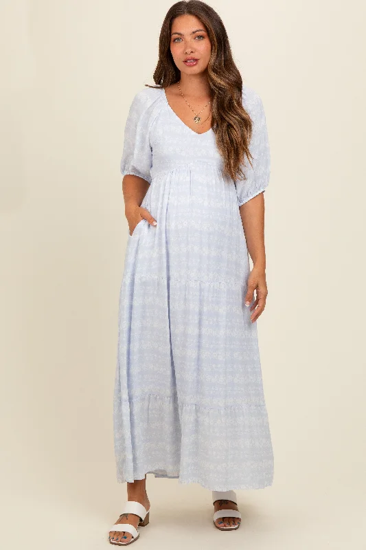 Light Blue Floral Tiered Maternity Maxi Dress Trendy Printed Maxi Dress