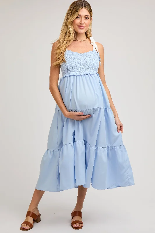 Light Blue Sleeveless Tiered Colorblock Strap Maternity Maxi Dress Cozy Longline Maxi Dress Light Blue Sleeveless Tiered Colorblock Strap Maternity Maxi Dress Cozy Longline Maxi Dress