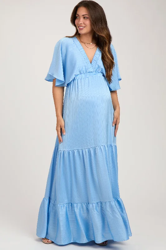 Light Blue V-Neck Flutter Sleeve Tiered Maternity Maxi Dress Stylish Empire Waist Maxi Dress Light Blue V-Neck Flutter Sleeve Tiered Maternity Maxi Dress Stylish Empire Waist Maxi Dress