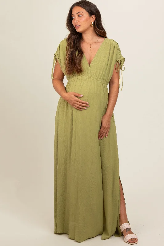 Light Olive V-Neck Drawstring Short Sleeve Side Slit Maternity Maxi Dress Cozy Cold-Shoulder Maxi Dress Light Olive V-Neck Drawstring Short Sleeve Side Slit Maternity Maxi Dress Cozy Cold-Shoulder Maxi Dress