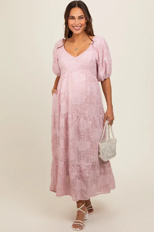 Light Pink Embroidered Leaf Print Striped Maternity Maxi Dress Comfortable Casual Maxi Dress Light Pink Embroidered Leaf Print Striped Maternity Maxi Dress Comfortable Casual Maxi Dress