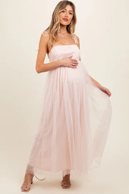Light Pink Square Neck Shoulder Tie Tulle Maternity Maxi Dress Trendy Printed Maxi Dress Light Pink Square Neck Shoulder Tie Tulle Maternity Maxi Dress Trendy Printed Maxi Dress