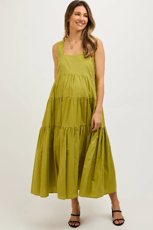 Lime Tiered Maternity Maxi Dress Trendy A-Line Maxi Dress