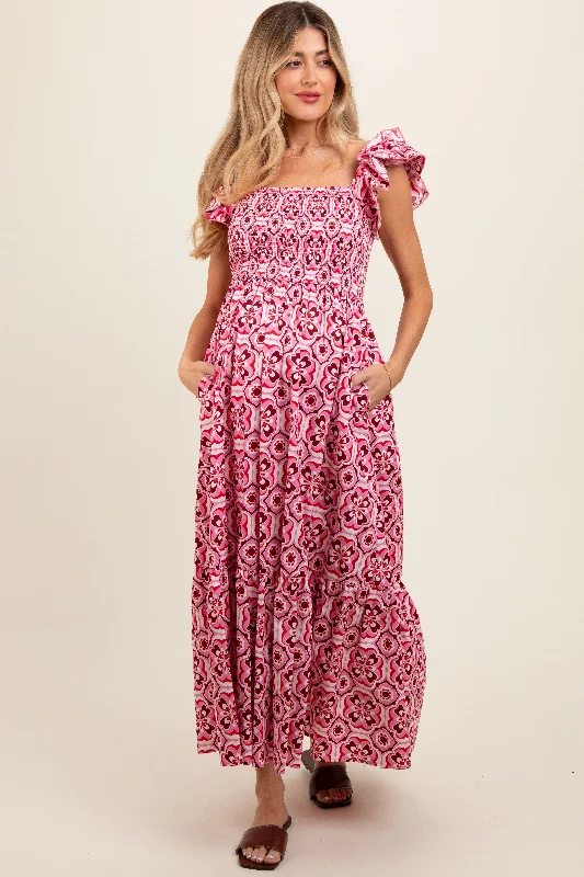 Magenta Floral Smocked Flutter Cap Sleeve Maternity Maxi Dress Chic Sleeveless Maxi Dress Magenta Floral Smocked Flutter Cap Sleeve Maternity Maxi Dress Chic Sleeveless Maxi Dress