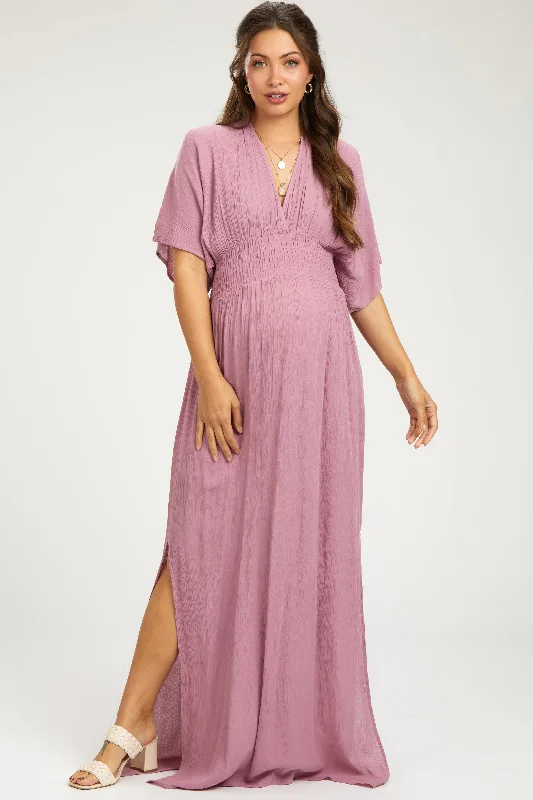 Mauve Lightweight Deep V-Neck Maternity Maxi Dress Comfortable Long-Sleeve Maxi Dress Mauve Lightweight Deep V-Neck Maternity Maxi Dress Comfortable Long-Sleeve Maxi Dress