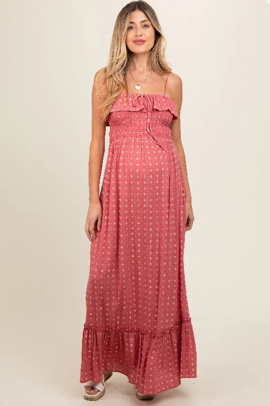 Mauve Smocked Sleeveless Floral Maternity Maxi Dress Comfortable Long-Sleeve Maxi Dress Mauve Smocked Sleeveless Floral Maternity Maxi Dress Comfortable Long-Sleeve Maxi Dress