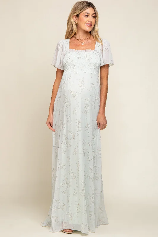 Mint Green Floral Smocked Chiffon Maternity Maxi Dress Cozy Ruffle Sleeve Maxi Dress Mint Green Floral Smocked Chiffon Maternity Maxi Dress Cozy Ruffle Sleeve Maxi Dress