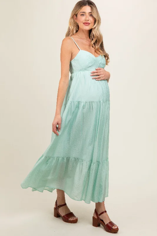 Mint Green Sleeveless Tiered Maternity Maxi Dress Comfortable Maxi Dress with Sleeves Mint Green Sleeveless Tiered Maternity Maxi Dress Comfortable Maxi Dress with Sleeves