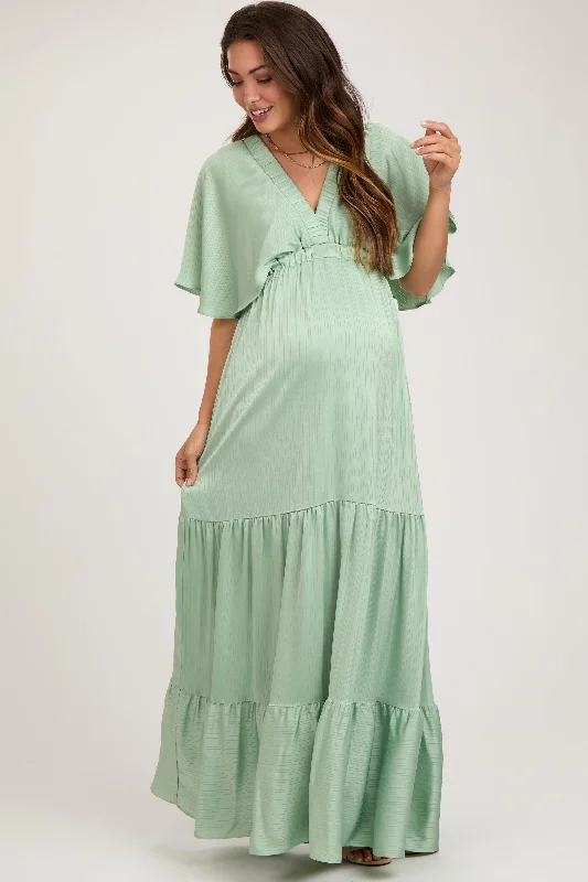 Mint V-Neck Flutter Sleeve Tiered Maternity Maxi Dress Fashionable Maxi Dress with Fringe Mint V-Neck Flutter Sleeve Tiered Maternity Maxi Dress Fashionable Maxi Dress with Fringe