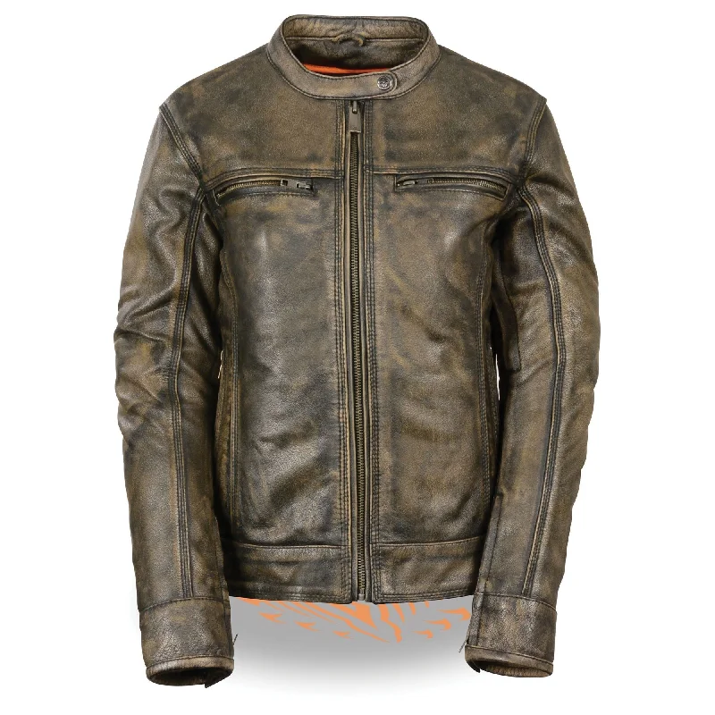 Women's Brown Distressed Scooter Jacket w/ Venting Rayon Fabric Velvet Fabric Corduroy Fabric