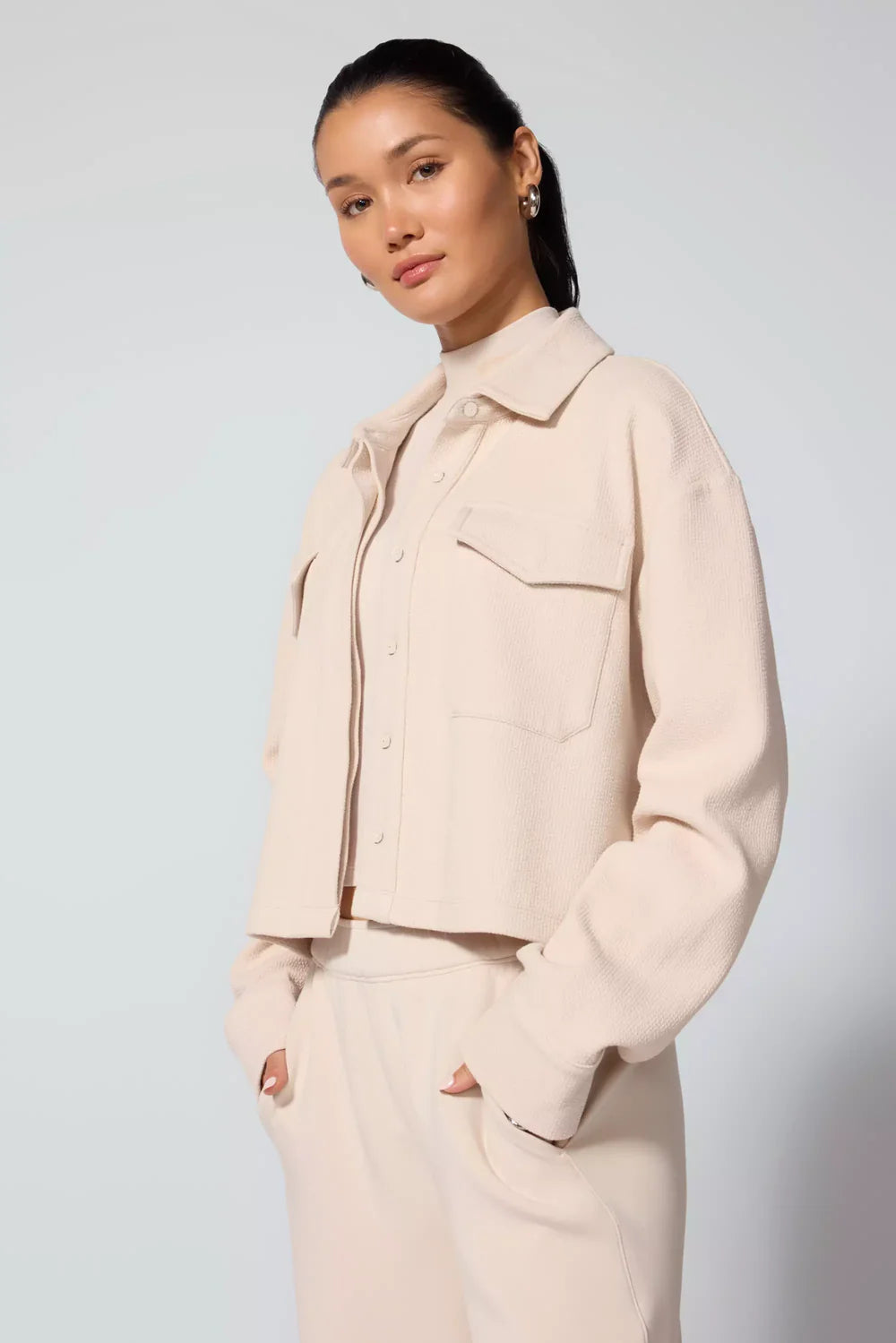 MPG Sport Women Solace Jacket - STONE Zippered Jacket Buttoned Jacket Snapped Jacket MPG Sport Women Solace Jacket - STONE Zippered Jacket Buttoned Jacket Snapped Jacket