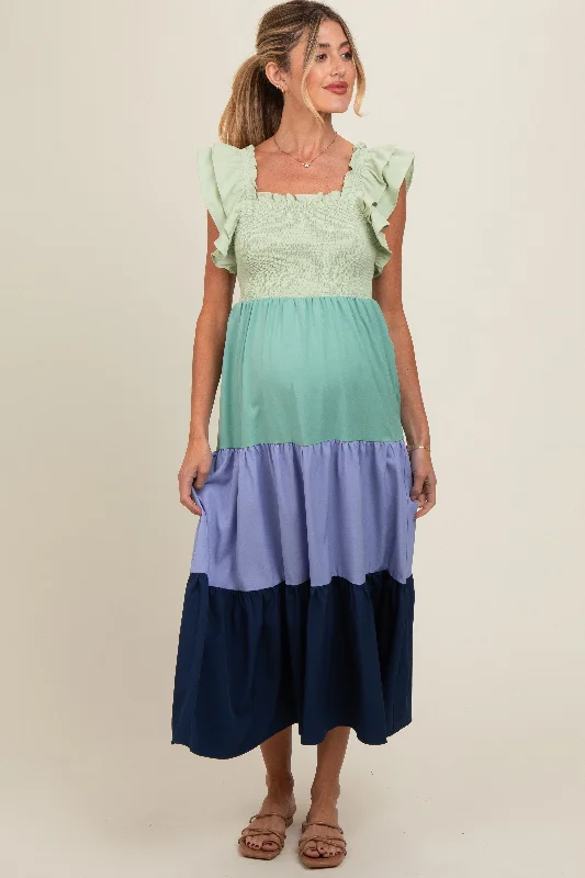 Multi-Color Smocked Tiered Flutter Sleeve Maternity Maxi Dress Fashionable Layered Maxi Dress Multi-Color Smocked Tiered Flutter Sleeve Maternity Maxi Dress Fashionable Layered Maxi Dress