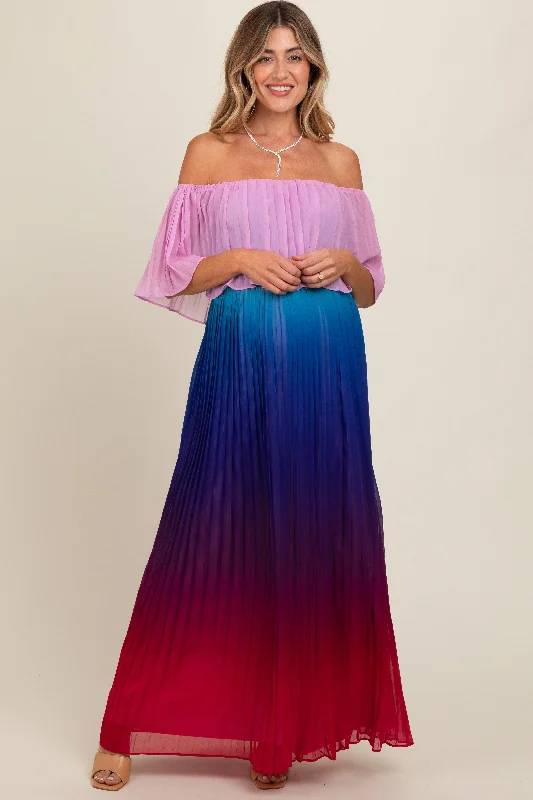Multicolor Off Shoulder Pleated Maternity Maxi Dress Elegant Sleeveless Maxi Dress