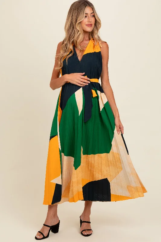Multicolor V-Neck Satin Pleated Maternity Maxi Dress Fashionable Sleeveless Maxi Dress Multicolor V-Neck Satin Pleated Maternity Maxi Dress Fashionable Sleeveless Maxi Dress