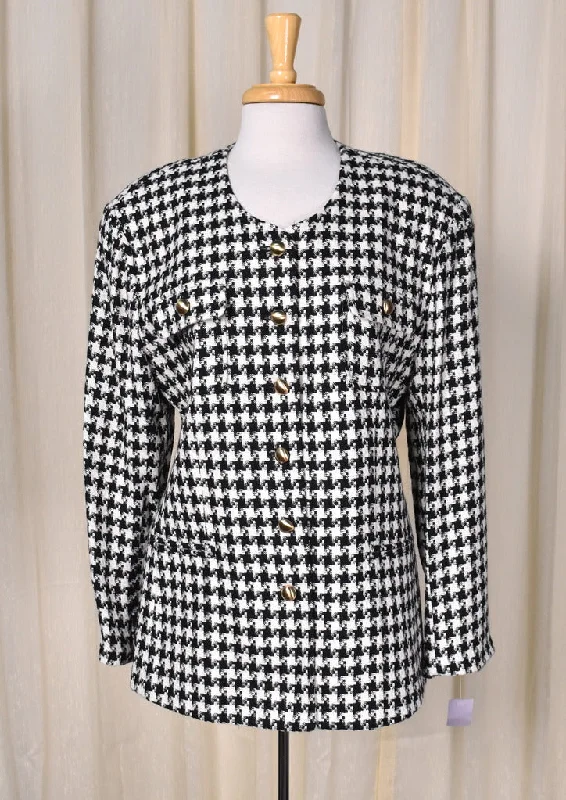 NWT 1990s Vintage Chanel Style Houndstooth Jacket Fleece Fabric Down Fabric Feather Fabric NWT 1990s Vintage Chanel Style Houndstooth Jacket Fleece Fabric Down Fabric Feather Fabric