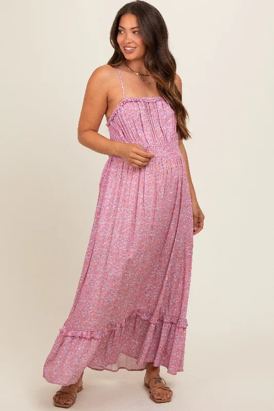 Pink Floral Ruffle Square Neck Smocked Waist Maternity Maxi Dress Comfortable Ruffle Hem Maxi Dress Pink Floral Ruffle Square Neck Smocked Waist Maternity Maxi Dress Comfortable Ruffle Hem Maxi Dress
