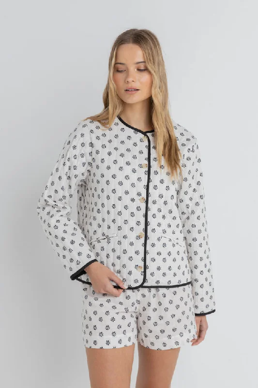 Rhythm Domino Floral Quilted Jacket - OAT Satin Fabric Silk Fabric Chiffon Fabric