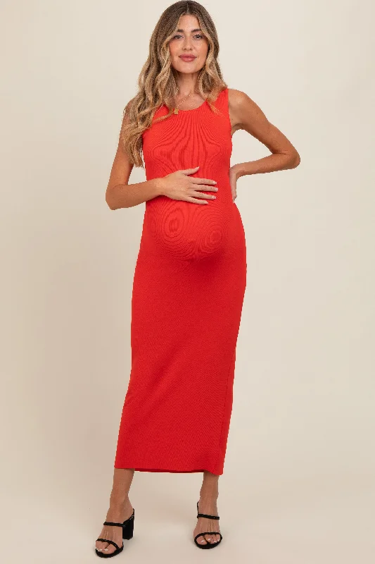 Rust Back Tie Bodycon Maternity Maxi Dress Elegant Maxi Dress with Lace