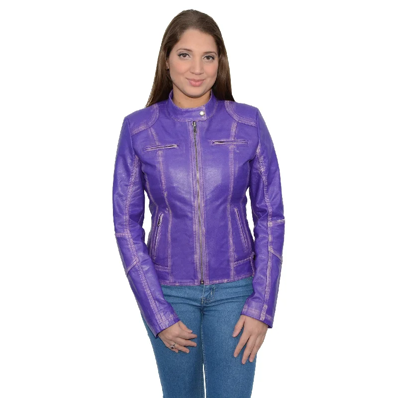 Women's Sheepskin Scuba Style Moto Jacket Print Jacket Jacquard Jacket Embroidered Jacket