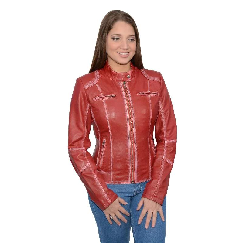 Women's Sheepskin Scuba Style Moto Jacket Stand-Up Collar Roll-Neck Collar Turtle Neck