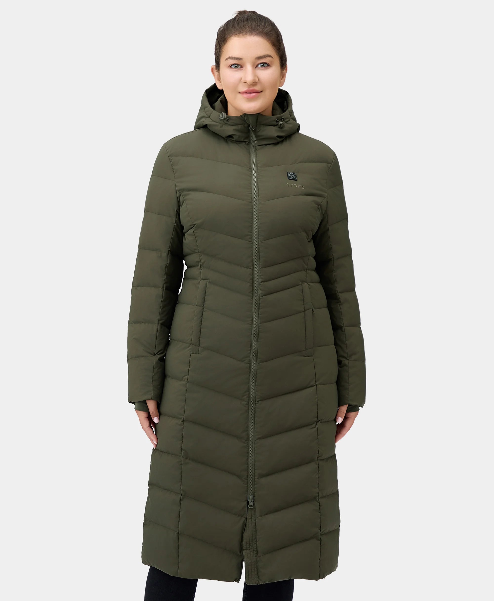 SOHO Women's Heated Down Parka Jacket - Green Faux Fur Jacket Real Fur Jacket Shearling Jacket