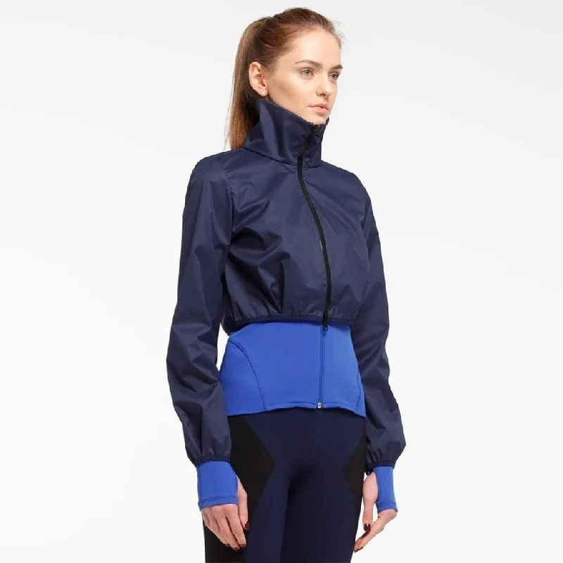 Sonia Double Layered Blue Jacket Boat Neck Shawl Collar Notched Collar