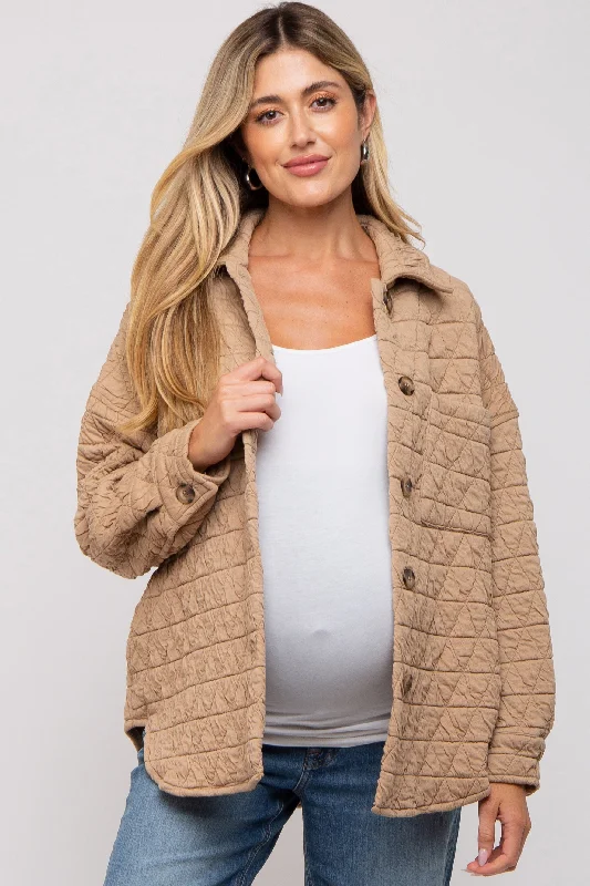 Taupe Quilted Maternity Jacket Fleece Jacket Down Jacket Feather Jacket
