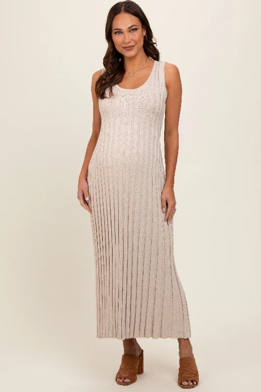 Taupe Sleeveless Knit Maternity Maxi Dress Elegant Floral Maxi Dress
